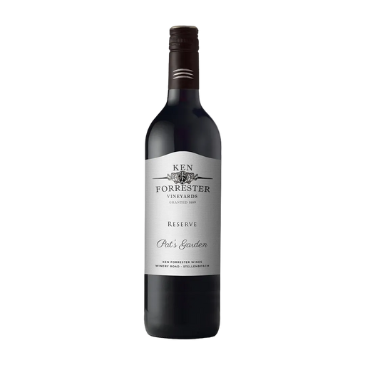 Wine bottle with 'Ken Forrester Vineyards' label on a light gray background
