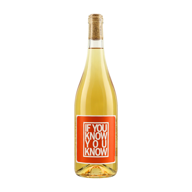 Wine bottle with an orange label on a white background